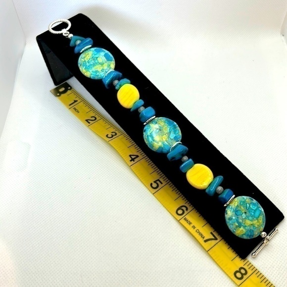 Handmade Yellow & Turquoise Bracelet - Picture 3 of 5